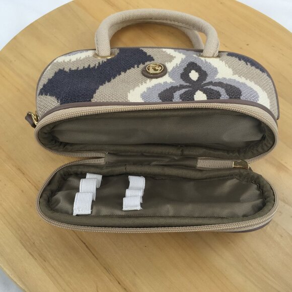 Spartina 449 Linen & Leather Mini Satchel Cosmetic Bag Makeup Bag - Picture 5 of 9